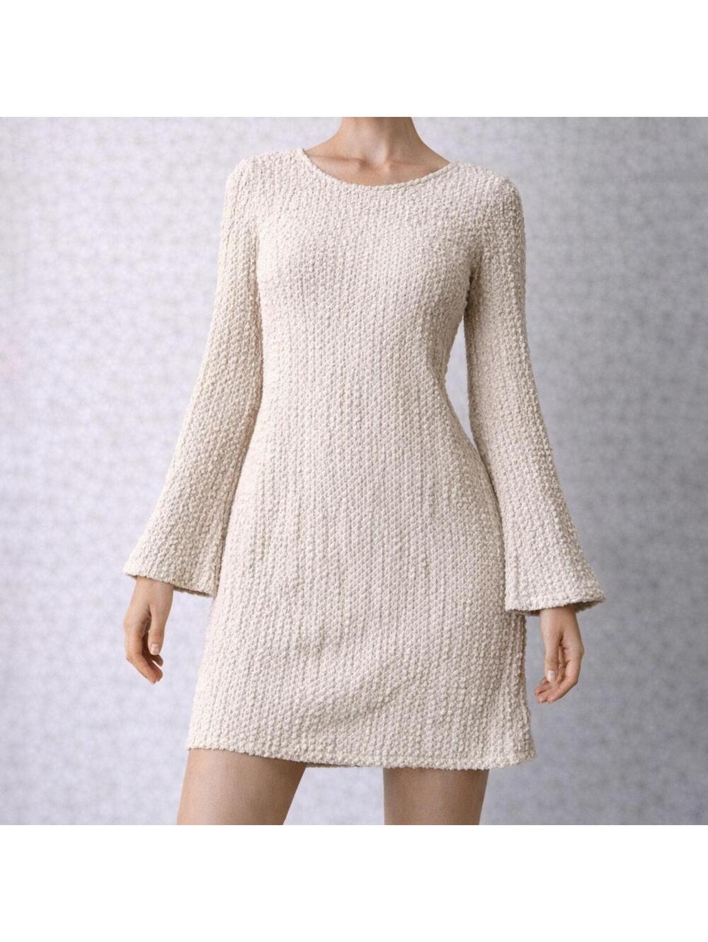 H&M Beige Textured Long Sleeve Dress Size Small